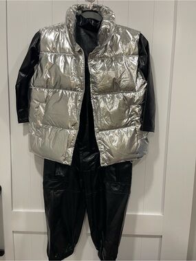 Kids Metallic Silver Puffer Vest - Shiny Silver Costume Vest child large hip hop